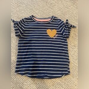 Cat & Jack Navy and White Striped Short Sleeve Tee with Gold Heart